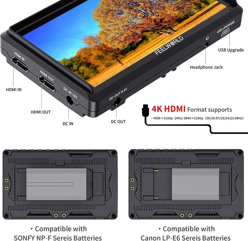 Feelworld S55 V3 6 Inch DSLR Camera Field Monitor Bundle - FHD IPS Screen, 4K HDMI in/Out, Tilt Arm, Power Output, Battery & Carry Case Included - Image 3